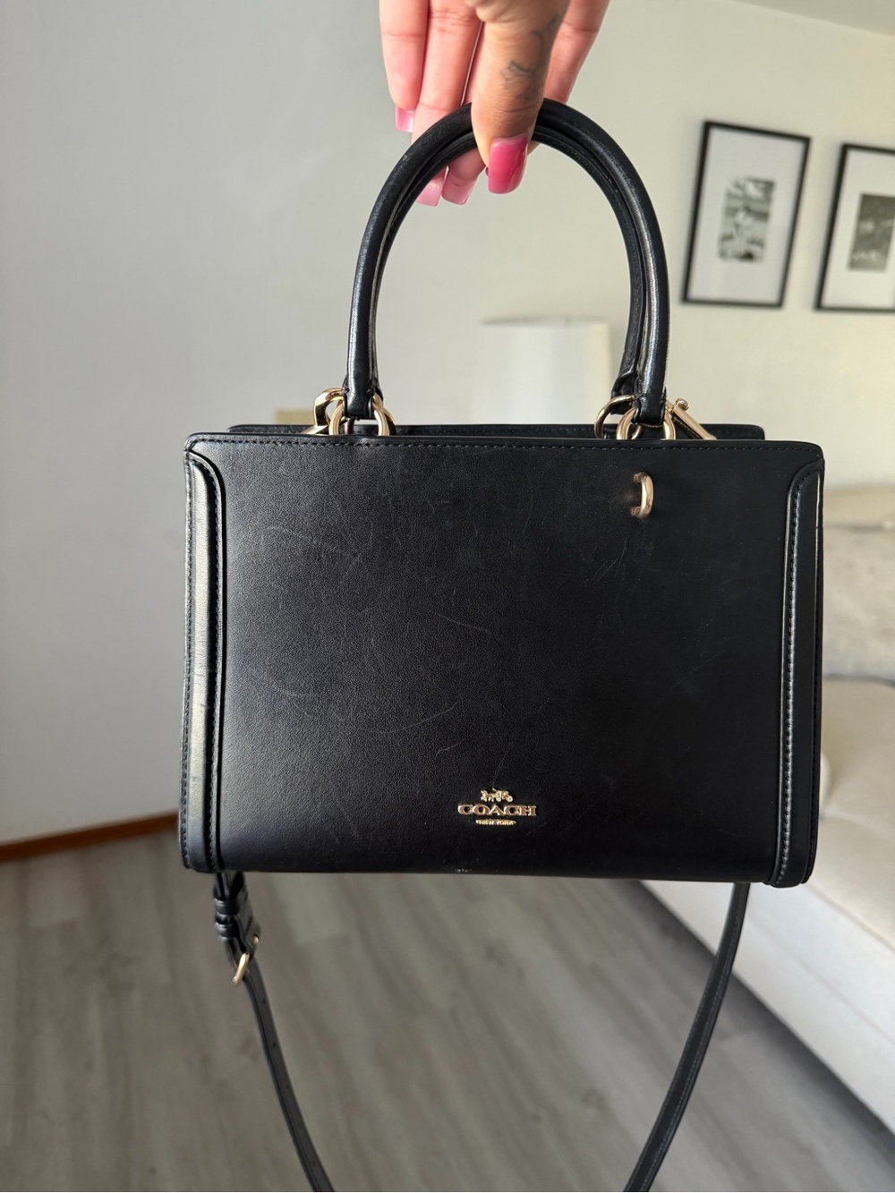 Coach Zoe Carryall Bag in Black Leather with Gold Hardware